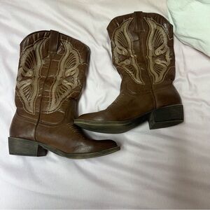 Brown Embroidered Ankle Boots